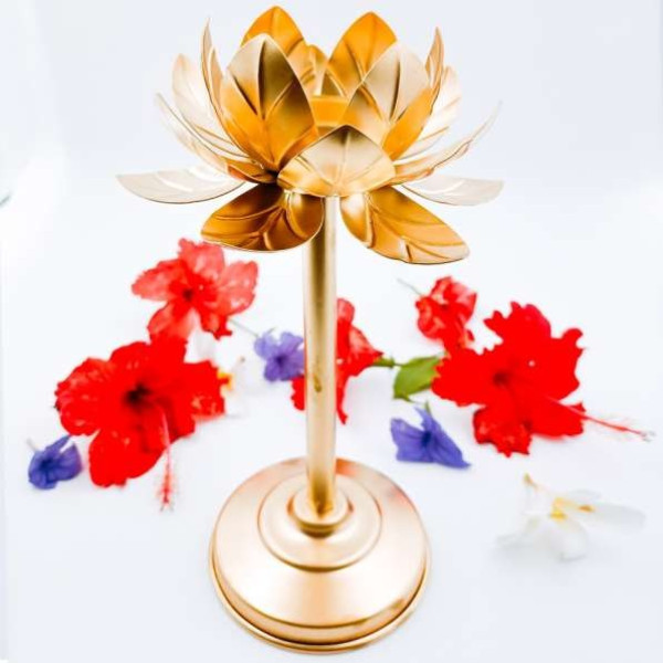 GR-Easyera Lotus Shape Candle Stand with Tealight Holder for Home & Office (Gold) [Premium Product]