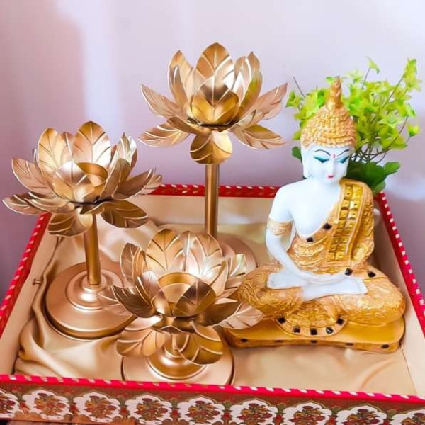 GR-Easyera Lotus Shape Candle Stand with Tealight Holder for Home & Office (Gold) [Premium Product]