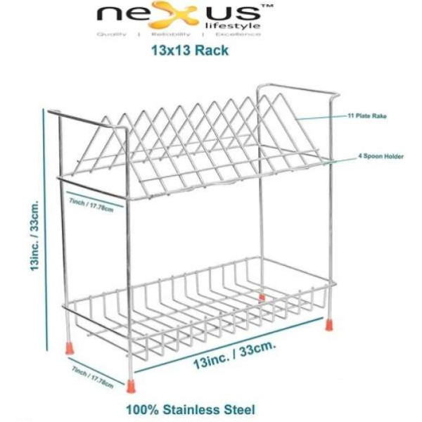 GR-NEXUS LIFESTYLE Stainless Steel Plate Kitchen Rack With Cup Holder (Combo) [Premium Product]