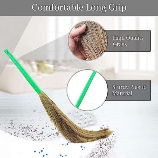 GR-Creazione Production Natural Grass Broom with Plastic Handle (Pack of 1) [Low Budget Product]