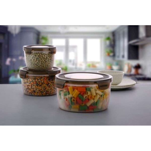 GR-Pack of 3 Plastic Grocery Containers - 600 ml, 1200 ml, 1800 ml Analog Kitchenware [Low Budget Product]