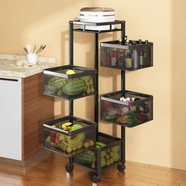 GR-5 Layer Kitchen Trolley Storage Rack Square Des...