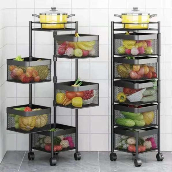 GR-5 Layer Kitchen Trolley Storage Rack Square Design Fruits & Vegetable Basket [Premium Product]
