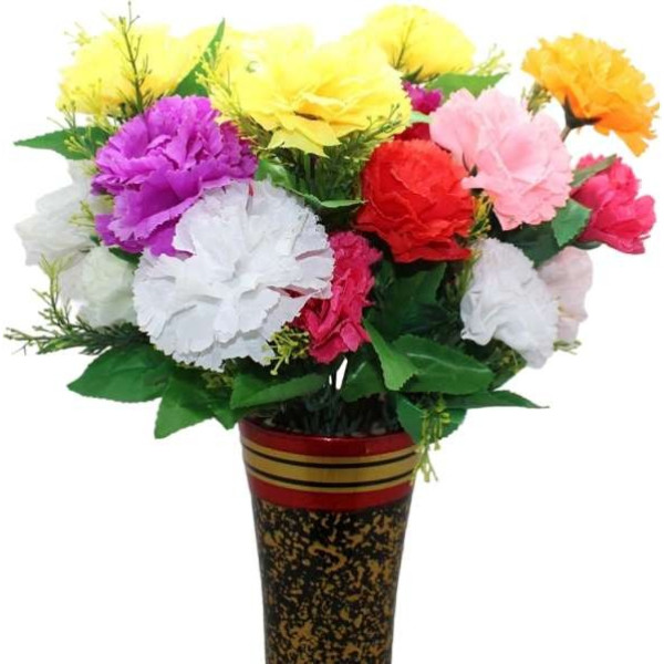 GR-Hidooa Artificial Carnation Flower Bunch for Decoration (Multicolor, 30 cm, Pack of 3) [Premium Product]