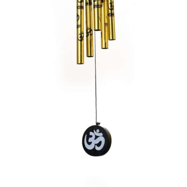 GR-Feng Shui Metal Wind Chime with Om Print & 5 Pipes (16 inch, Gold) [Premium Product]