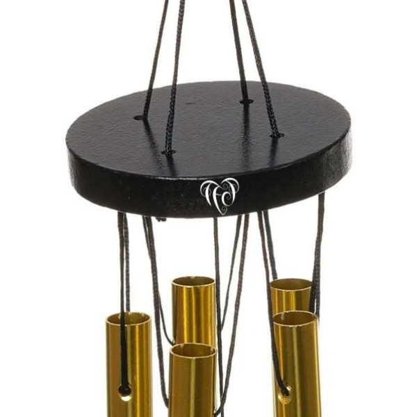 GR-Feng Shui Metal Wind Chime with Om Print & 5 Pipes (16 inch, Gold) [Premium Product]