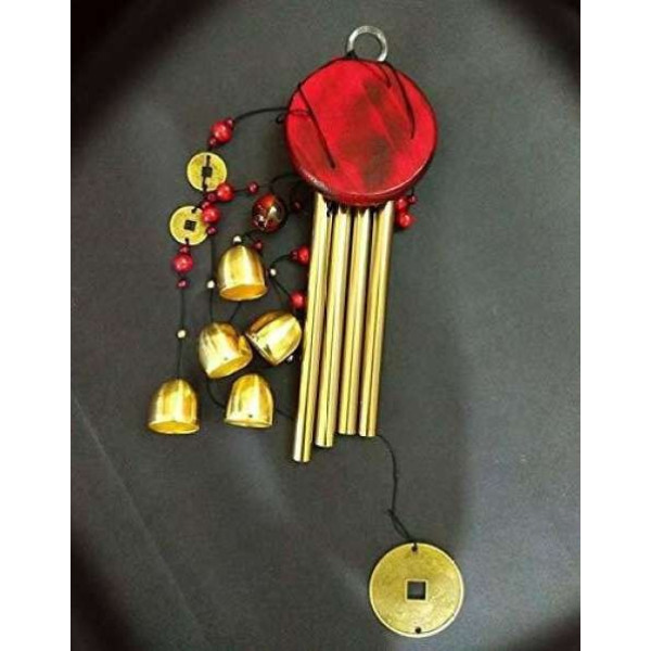 GR-Metal Wind Chimes with 4 Pipes & 5 Bells for Feng Shui (22 inch, Gold) [Premium Product]