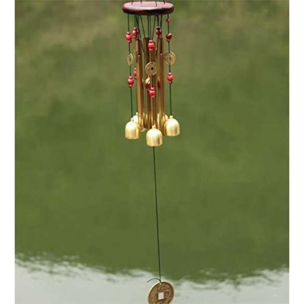 GR-Metal Wind Chimes with 4 Pipes & 5 Bells for Feng Shui (22 inch, Gold) [Premium Product]