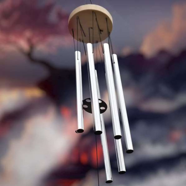 GR-Aluminium & Wood Windchime (24 inch, Silver) [Low Budget Product]