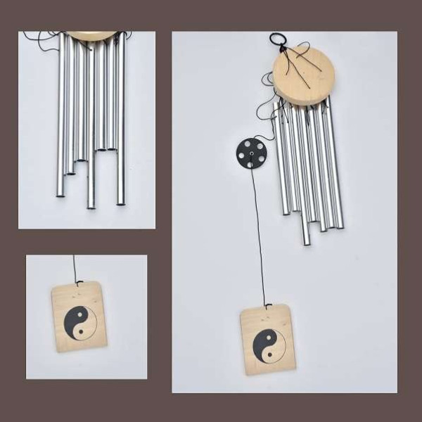 GR-Aluminium & Wood Windchime (24 inch, Silver) [Low Budget Product]