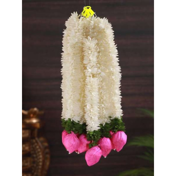 GR-TIED RIBBONS Festival Decoration Hanging Mogra Garland with Lotus Buds [Premium Product]