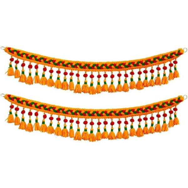 GR-Traditional Multi-Plastic Beads & Wool Handmade Bandarwal Toran (3.2 ft) [Premium Product]