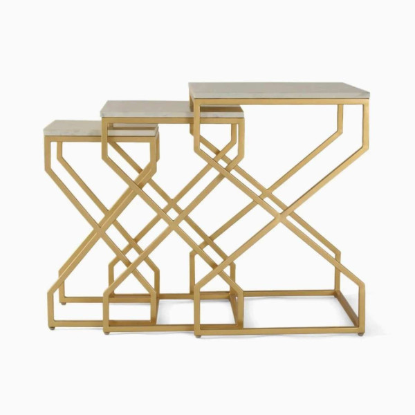 GR-THE ATTIC Stone Nesting Tables (Gold, Set of 3) [Premium Product]