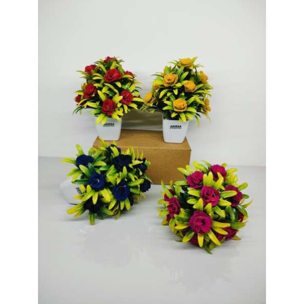 GR-ADIRSA Multicolor Wild Flower Artificial Flowers with Basket (Pack of 4) [Low Budget Product]