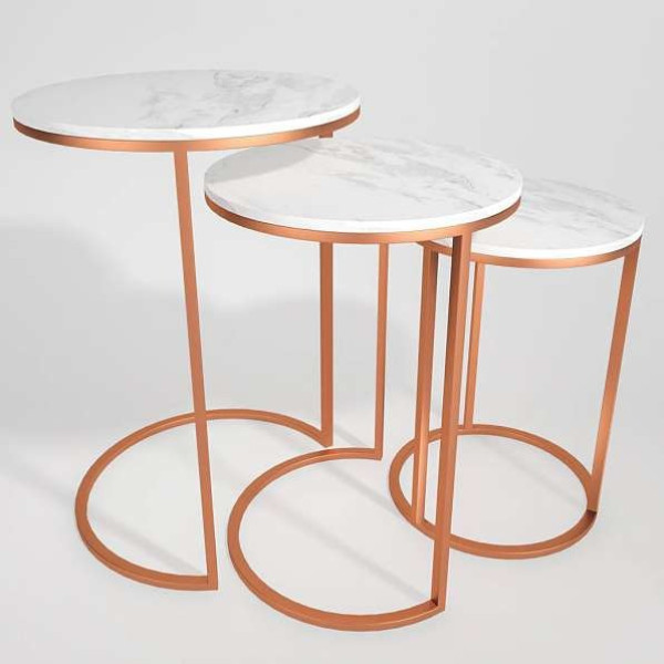GR-THE ATTIC Stone Nesting Tables (Copper + White, Set of 3) [Premium Product]