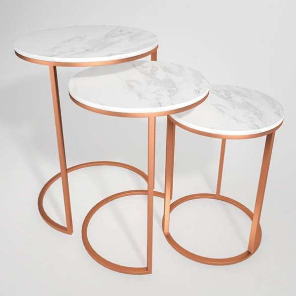 GR-THE ATTIC Stone Nesting Tables (Copper + White, Set of 3) [Premium Product]