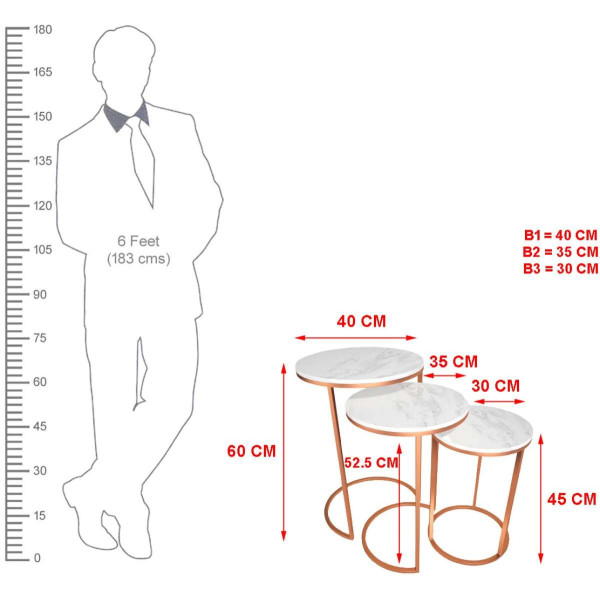 GR-THE ATTIC Stone Nesting Tables (Copper + White, Set of 3) [Premium Product]