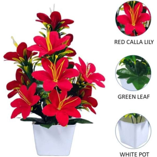 GR-Lily Artificial Flower Plant with Pot for Home Decor [Low Budget Product]