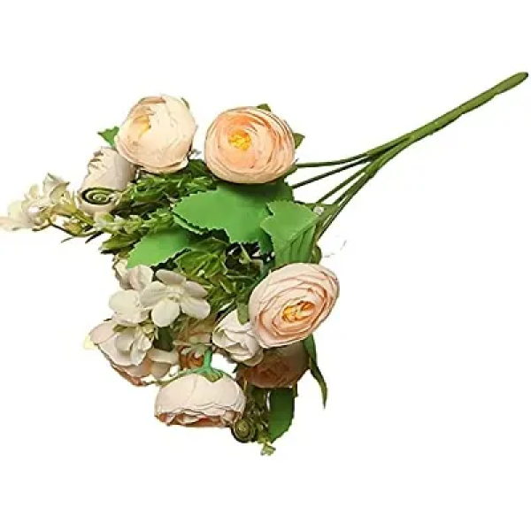 GR-SmileBox Artificial Rose Silk Flowers Bouquet - Peach (8 Roses, 2 Buds, Small Flowers [Low Budget Product]