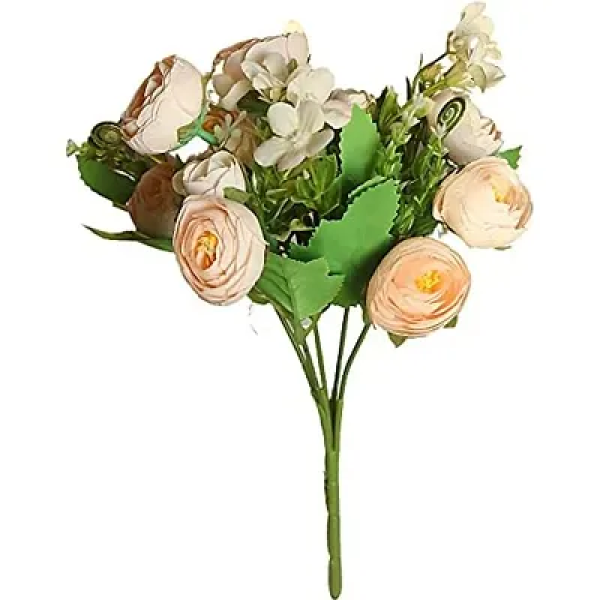 GR-SmileBox Artificial Rose Silk Flowers Bouquet - Peach (8 Roses, 2 Buds, Small Flowers [Low Budget Product]