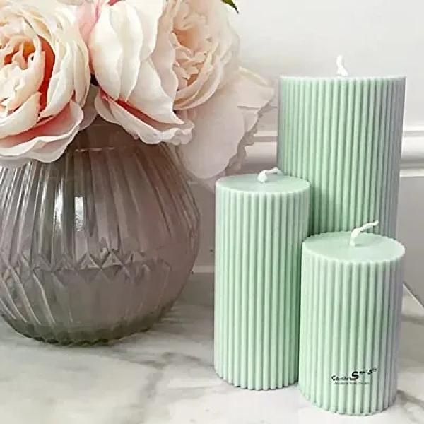 GR-Sapi's Designer Ribbed Scented Pillar Candles - Set of 3 (Green) [Low Budget Product]