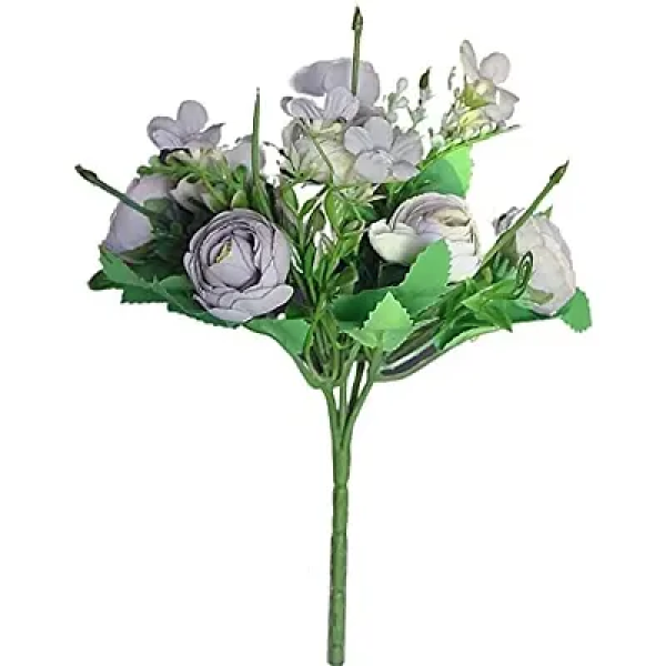 GR-High-quality silk SmileBox Artificial Rose Silk Flowers Bouquet (Grey, 8 Roses, 2 Buds, and Small Flowers) [Low Budget Product]