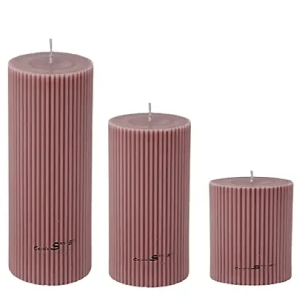 GR-Sapi's Designer Ribbed Scented Pillar Candles for Home Décor (Set of 3, Pink) [Low Budget Product]