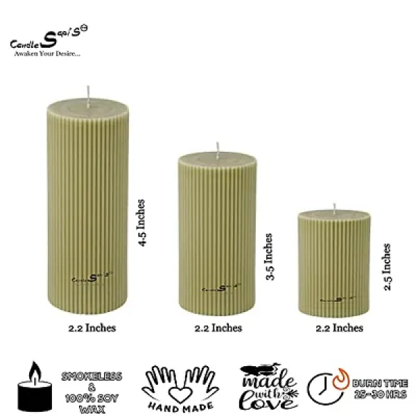 GR-Sapi's Designer Ribbed Scented Pillar Candles for Home Décor (Yellow) - Set of 3 [Low Budget Product]