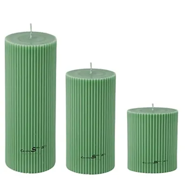 GR-Sapi's Designer Ribbed Scented Pillar Candles - Set of 3 (Green) [Low Budget Product]