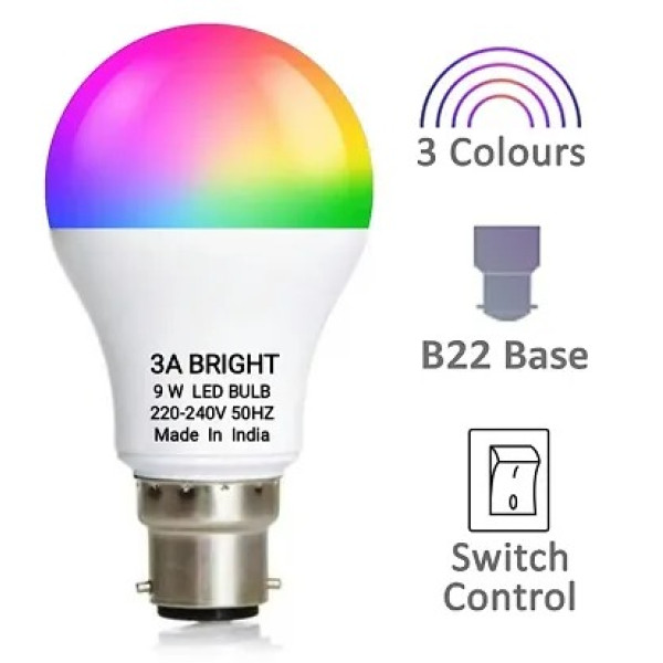GR-3A Bright 9 Watt B22 Round 3 Color In 1 Led Bulb Red Blue Pink Pack Of 4 [Low Budget Product]