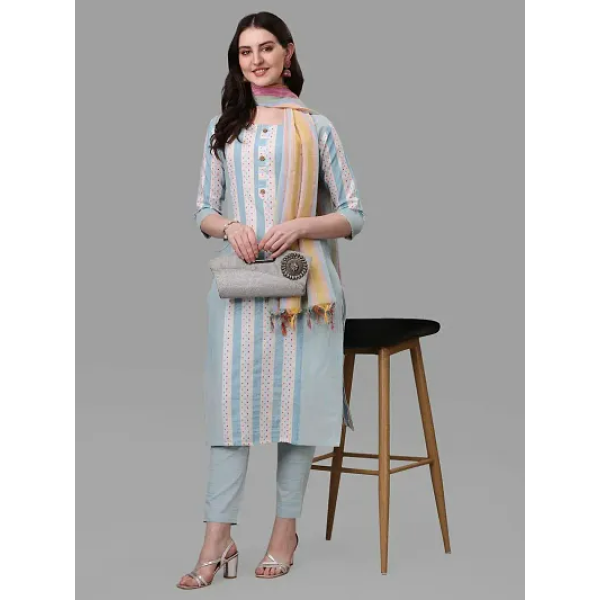 GR-Trendy Blue Cotton Blend Kurta Bottom and Dupat...