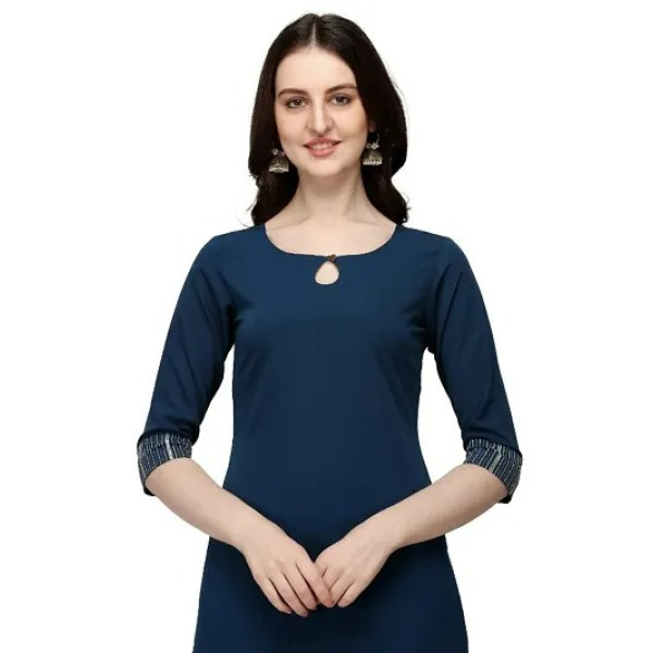 GR-FIORRA Women's Teal Blue Poly Crepe Straight Kurta with Pant and Dupatta [Premium Product]