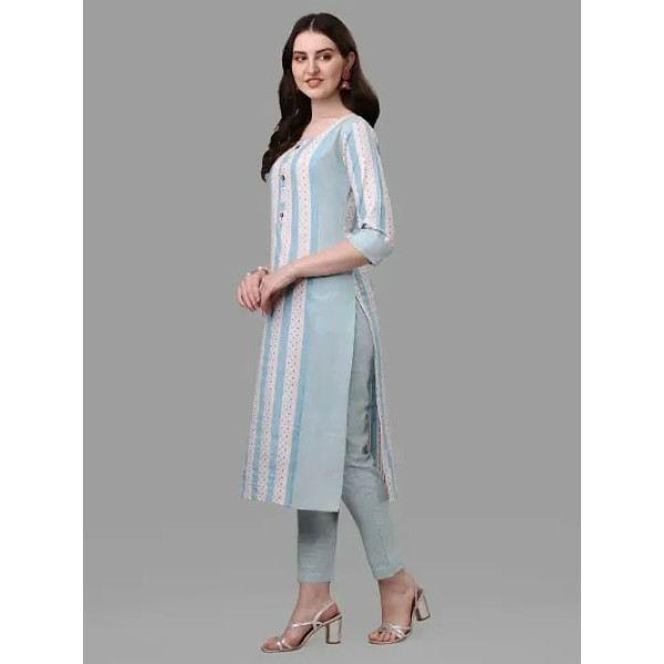 GR-Trendy Blue Cotton Blend Kurta Bottom and Dupatta Set For Women [Premium Product]