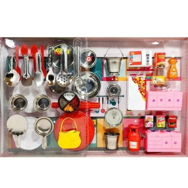 GR-My Kitchen 40 PC Big Size Steel Premium Kitchen Role Play Kitchen [Premium Product]