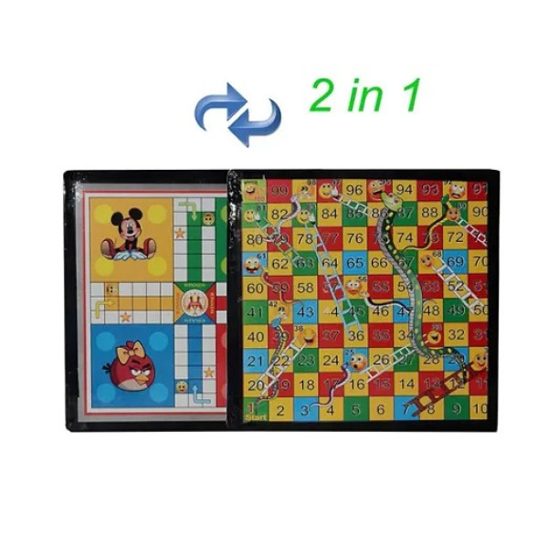 GR-2 in 1 Ludo and Snakes Ladders Wooden Board Min...