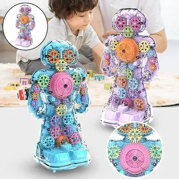 GR-Transparent Gear Robot Toys for Kids with Bump Go Action for Kids Light Sound Toys [Premium Product]