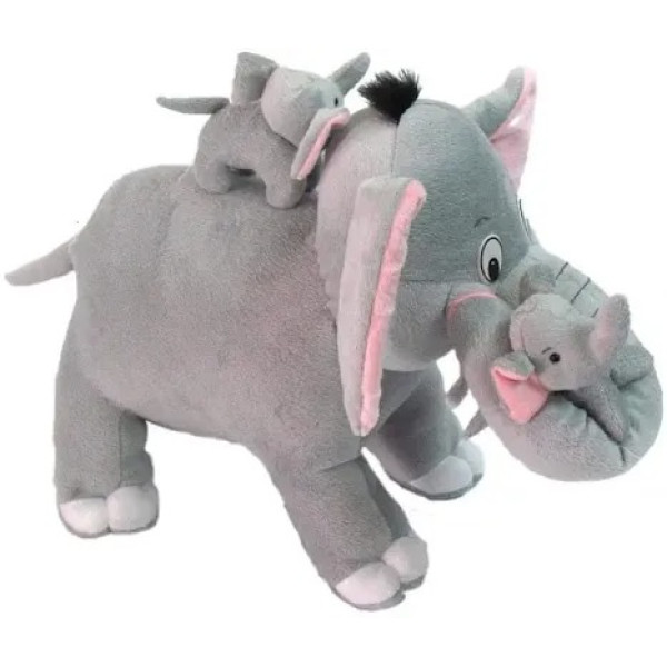 GR-Grey Mother Elephant with Two Baby Elephants Stuffed Soft Plush Toy for Kids or Home Decor | 30 cm [Low Budget Product]