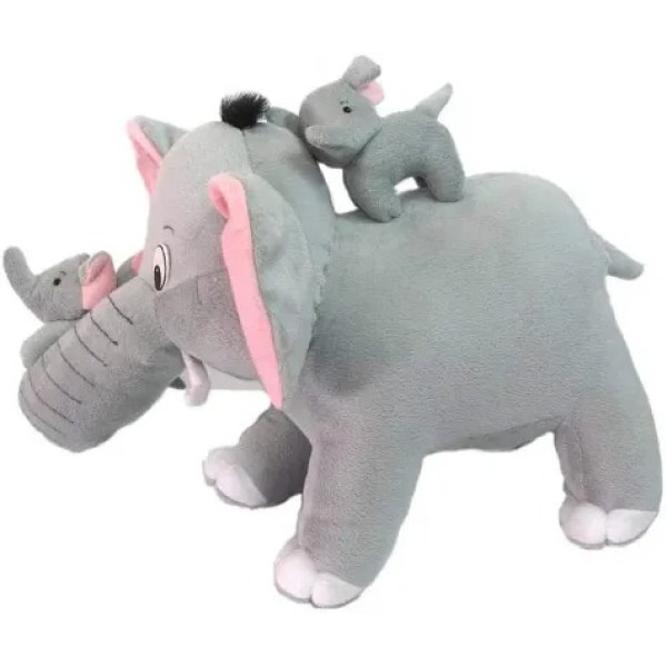GR-Grey Mother Elephant with Two Baby Elephants Stuffed Soft Plush Toy for Kids or Home Decor | 30 cm [Low Budget Product]