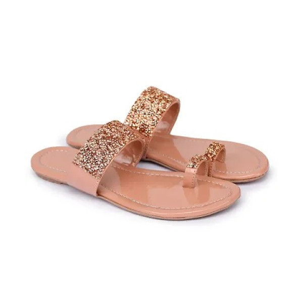 GR-Stylish Pink Synthetic Women's Embellished One Toe Slippers Cushioned footbed sole Footwear