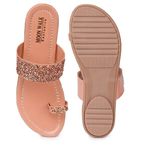 GR-Stylish Pink Synthetic Women's Embellished One Toe Slippers Cushioned footbed sole Footwear