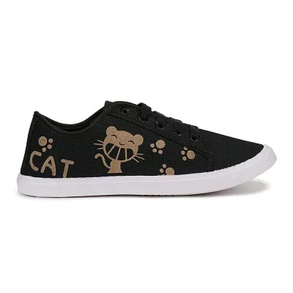 GR-Black Casual Sneakers Lightweight Breathable,Solid Canvas Elegant Footwear