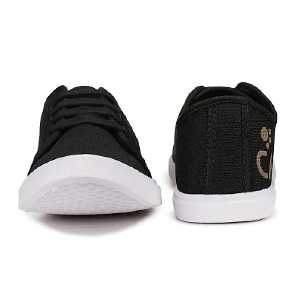 GR-Black Casual Sneakers Lightweight Breathable,Solid Canvas Elegant Footwear