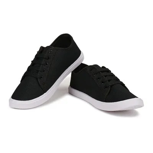 GR-Black Casual Sneakers Lightweight Breathable,Solid Canvas Elegant Footwear