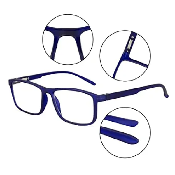 GR-(Matt Navy Blue) Zero Power Bluecut Antiglare Computer Eyeglasses For Men and Women Full Rim Rectangle| CR Lens | TR90 Frame | | Medium