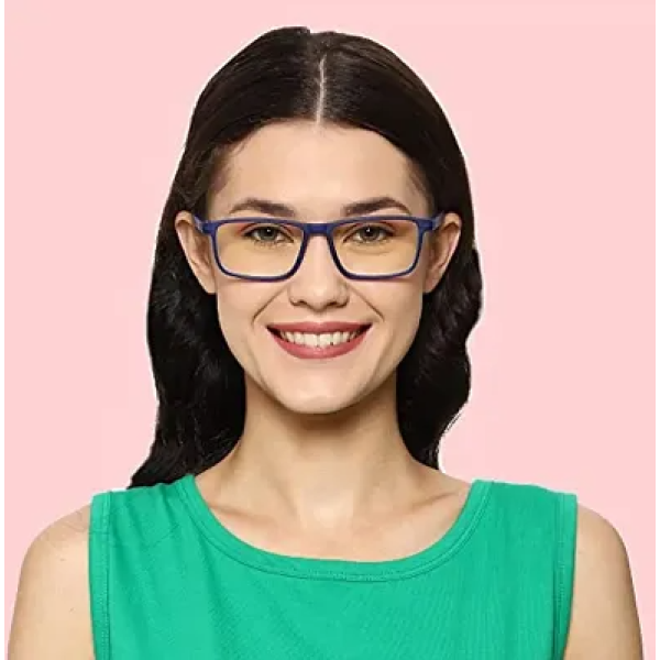 GR-(Matt Navy Blue) Zero Power Bluecut Antiglare Computer Eyeglasses For Men and Women Full Rim Rectangle| CR Lens | TR90 Frame | | Medium