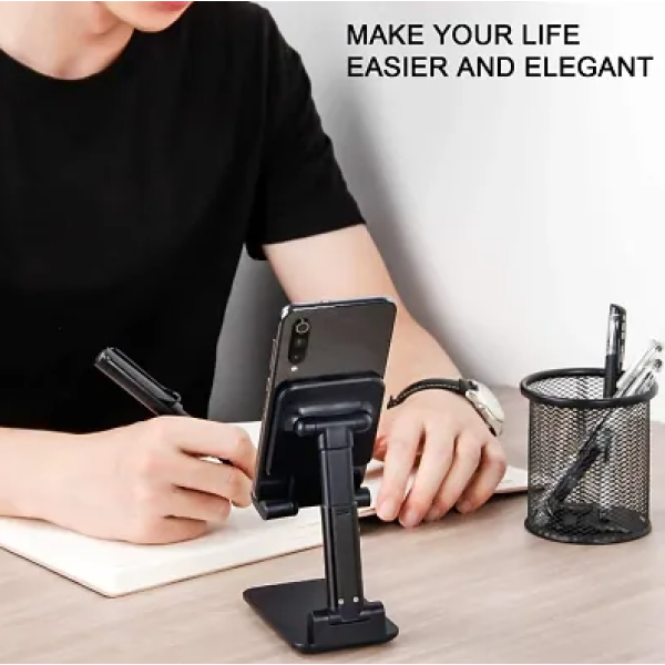 GR-Portable Mobile Phone Holder, Adjustable Cell Phone Holder for Desk, Adjustable View Angle,Foldable Cell Phone Stand (Black)