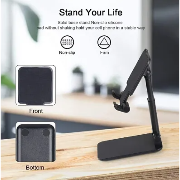 GR-Portable Mobile Phone Holder, Adjustable Cell Phone Holder for Desk, Adjustable View Angle,Foldable Cell Phone Stand (Black)