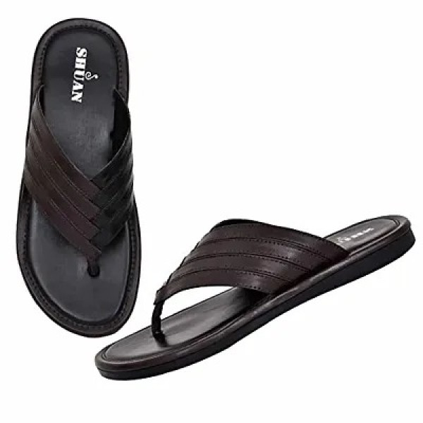 GR-Shuan trendy synthetic leather casual flipflops for men Classy & Lightweight Slippers-Brown