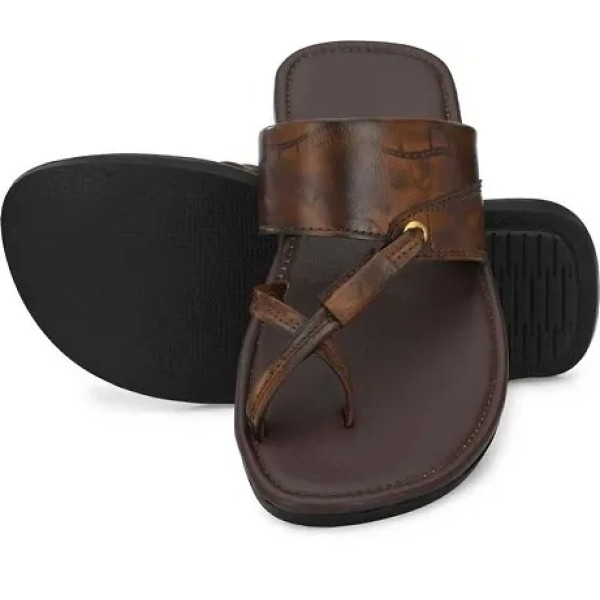 GR-Synthetic Leather Textured Solid & Stylish Sandals For Men -Brown