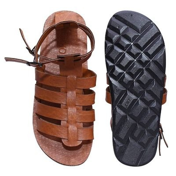 GR-Stylish Mens Synthetic Leather Gladiators & Casual Sandal-Tan